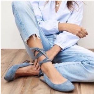 Madewell April blue suede wrap around flats size 5